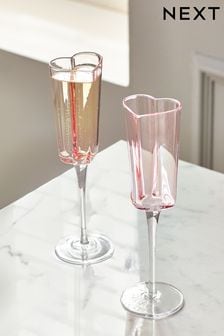 Pink Pink Set of 2 Heart Champagne Flutes Set of 2 Flute Glasses