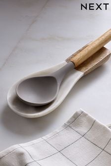 White White Marble and Wood Spoon Rest