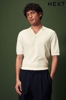 Ecru White Knitted Textured Trophy Polo