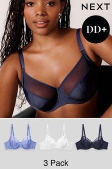 White/Navy Blue/Soft Blue DD+ Non Pad Full Cup Bras 3 Pack