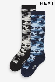 Grey/Blue Camouflage Welly Socks 2 Pack