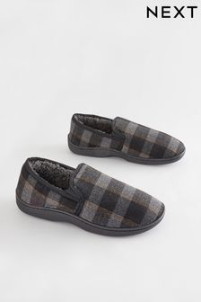 Grey Check Closed Back Slippers
