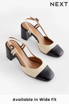 Bone Cream Forever Comfort® Square Toe Slingback Block Heel Shoes