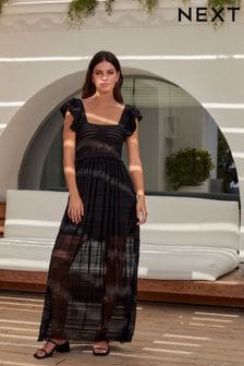 Black Crochet Flute Sleeve Dress