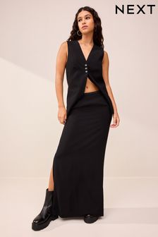 Black Tailored Crepe Column Skirt