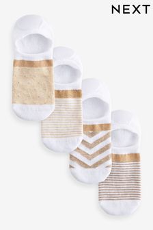 White/Oatmeal Sparkle Stripe Invisible Socks 4 Pack