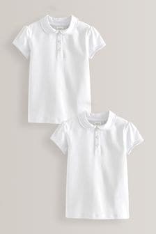 White Cotton Stretch Pretty Collar Jersey Tops 2 Pack (3-16yrs)