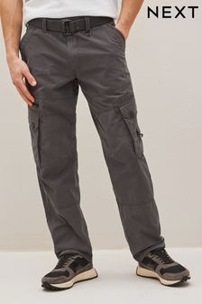Charcoal Grey Belted Tech Cargo Trousers