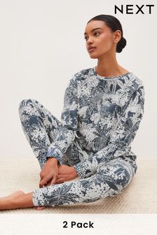 Blue Leaf Short and Long Sleeve Pyjamas Sets 2 Pack