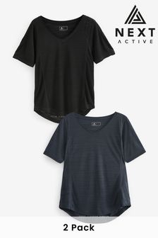 Black/Navy Blue Next Active Sports Short Sleeve V-Neck Tops 2 Pack