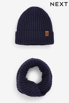 Navy Blue Knitted Snood and Hat Set (1-16yrs)