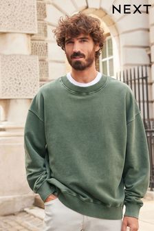 Khaki Green Oversized Garment Wash Sweatshirt