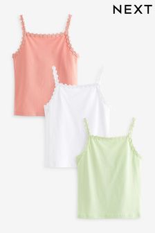 Pink/White/Mint Daisy Trim Vest 3 Pack (3-16yrs)
