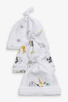 White Safari Baby 3 Pack Tie Top Hats (0-12mths)