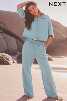 Blue Cheesecloth Wide Leg Trousers