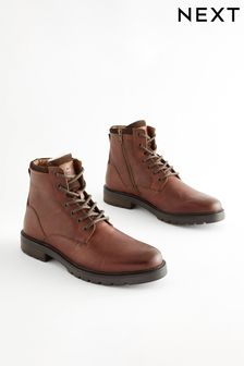 Tan Brown Leather Warm Lined Boots