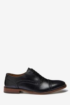 Black Leather Toe Cap Oxford Shoes