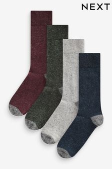 Navy/Burgundy Heavyweight Socks 4 Pack With Wool And Silk