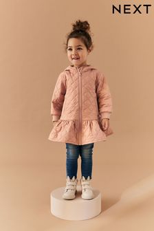 Camel Brown Shower Resistant Skirted Quilted Coat (3mths-7yrs)