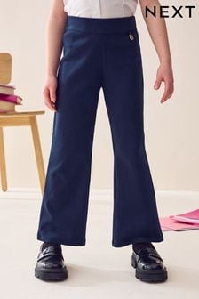 Navy Blue Pull-On Cotton Rich Stretch Boot Cut School Trousers (3-16yrs)