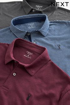 Navy Blue Stripe/Burgundy Red/Grey Jersey Polo Shirts 3 Pack
