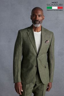 Olive Green Slim Fit Signature Leomaster Italian Linen Suit Jacket