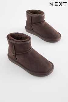 Chocolate Brown Warm Lined Water Repellent Suede Pull-On Boots