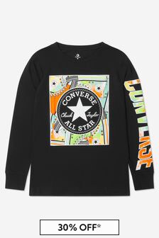 Converse Boys Cotton Long Sleeve Trainer Print T-Shirt in Black