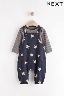 Navy Blue Star Jersey Baby Dungarees And Bodysuit (0mths-2yrs)