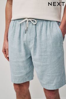 Blue Cotton Linen Dock Shorts