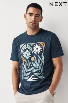 Navy Botanical Print T-Shirts