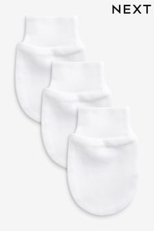 White Baby 3 Pack Cotton Scratch Mitts