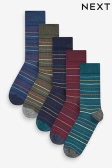 Navy Blue / Green Stripe Pattern Socks 5 Pack