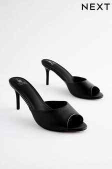 Black Forever Comfort® Peep Toe Heeled Mules