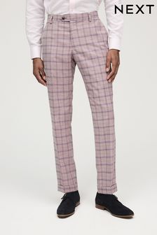 Pink Slim Fit Trimmed Check Suit Trousers