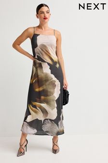 Charcoal Floral Occasion Strappy Maxi Dress