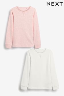 Pink/White 2 Pack Long Sleeved Thermal Tops (2-16yrs)