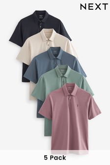 Navy/Light Neutral/Pink/Sage Green/Blue Regular Fit Short Sleeve Jersey Polo Shirts 5 Pack