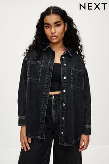 Washed Black Denim Oversized Shirt