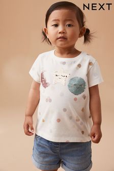 Cream Moon and Stars Short Sleeve Sequin T-Shirt (3mths-7yrs)