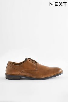 Tan Brown Leather Derby Shoes with Navy Contrast Sole