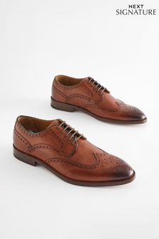 Tan Brown Signature Leather Sole Brogue Shoes