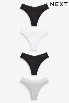 White/Black/Grey Cotton and Lace Knickers 4 Pack