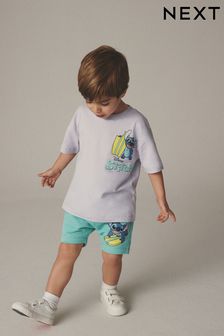 Lilac Purple/Green Lilo & Stitch Short Sleeve T-Shirt and Shorts Set (3mths-8yrs)