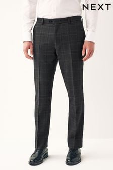 Charcoal Grey Regular Fit Check Suit Trousers