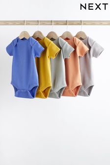 Multi Plain Rib Baby Bodysuits 5 Pack