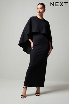 Black Cape Detail Maxi Dress