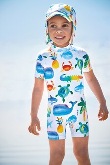 Animal -  Ensemble maillot de bain et chapeau anti-UV à imprimé (3 mois - 7 ans)