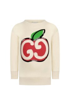 GUCCI Kids Girls Ivory Cotton Apple Logo Sweater