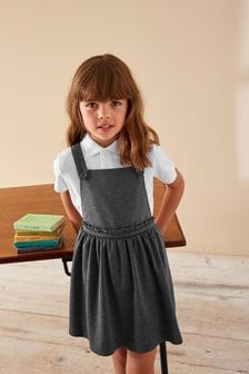 Grey Jersey Stretch Frill Detail School Pinafore (3-14yrs)